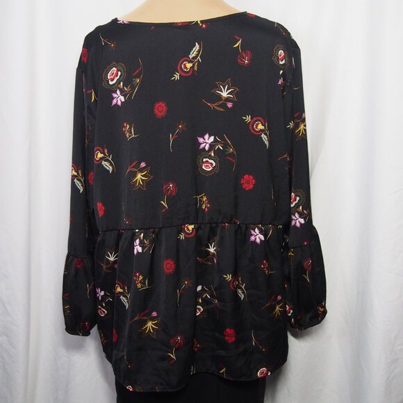 Old Navy Womens Black Boho Peasant Floral V Neck Tassel Tie Blouse Size XXL - Picture 4 of 15